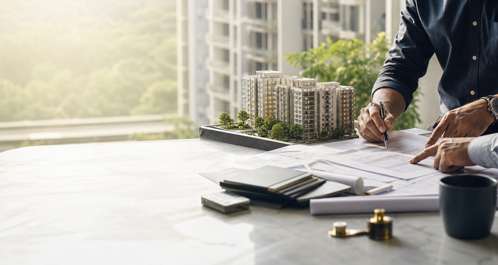 Architectural plans and society redevelopment consultation table
